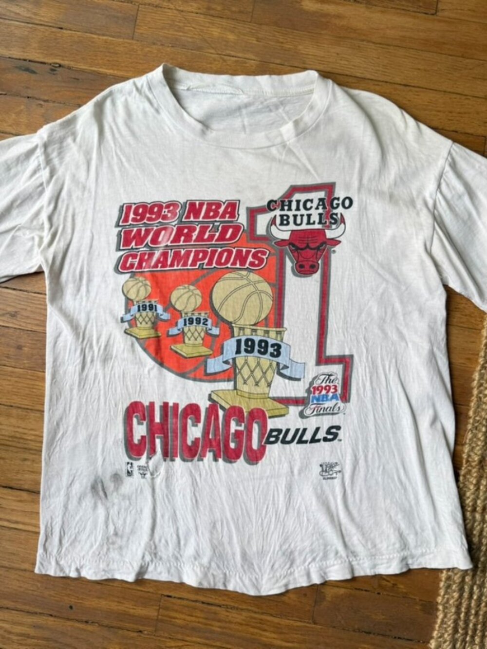 Vintage 1993 Chicago Bulls NBA Three-peat Championship T-shirt